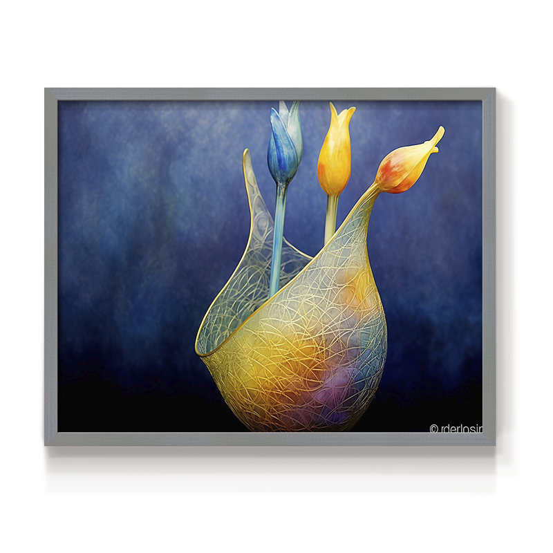 Série florale - XCVII - Reproduction encadrée - Restickable, H 16 po x l 20 po, Gris