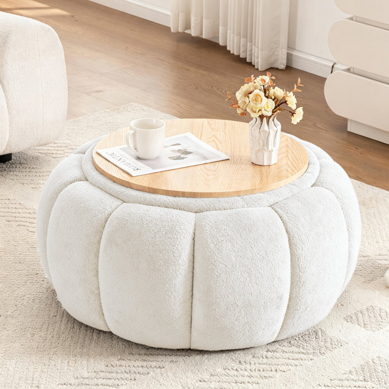 Repose-pieds rembourré avec rangement, Teddy Beige