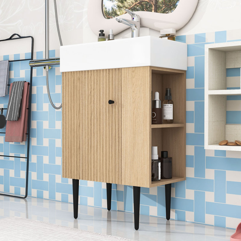 Meuble-lavabo 21,6 po avec lavabo en céramique et rangement à droite