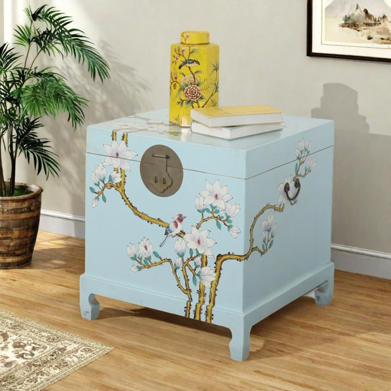 Small Blue Painted Simple Wooden Accent Trunk