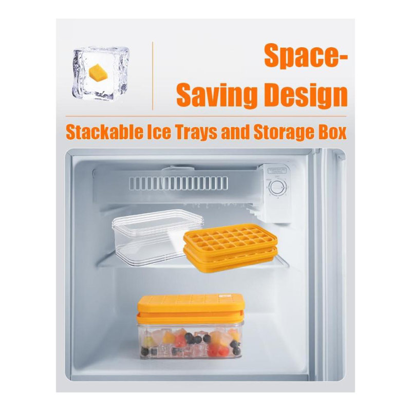 Yellow Stackable Ice Cube Tray with Lid and Bin