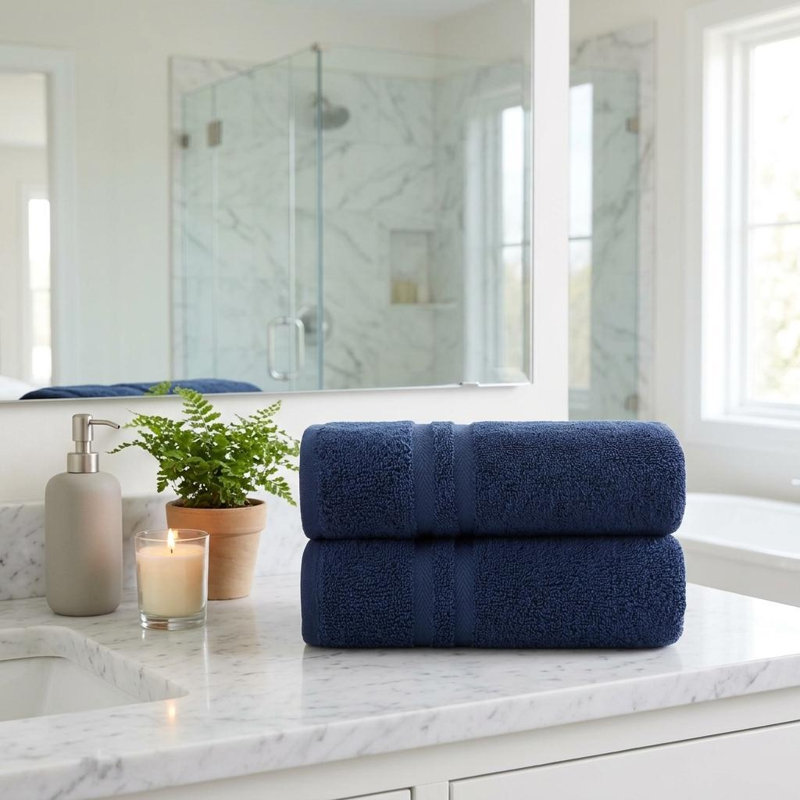 Ensemble de deux essuie-mains 16 po x 30 po en coton turc bleu marine
