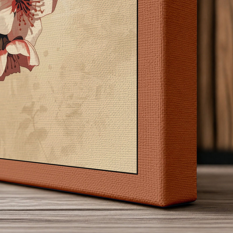 Spring Blossom Branch Japandi - Wrapped Canvas, 24x16 - 61.0 x 40.6 cm, Terracotta Border