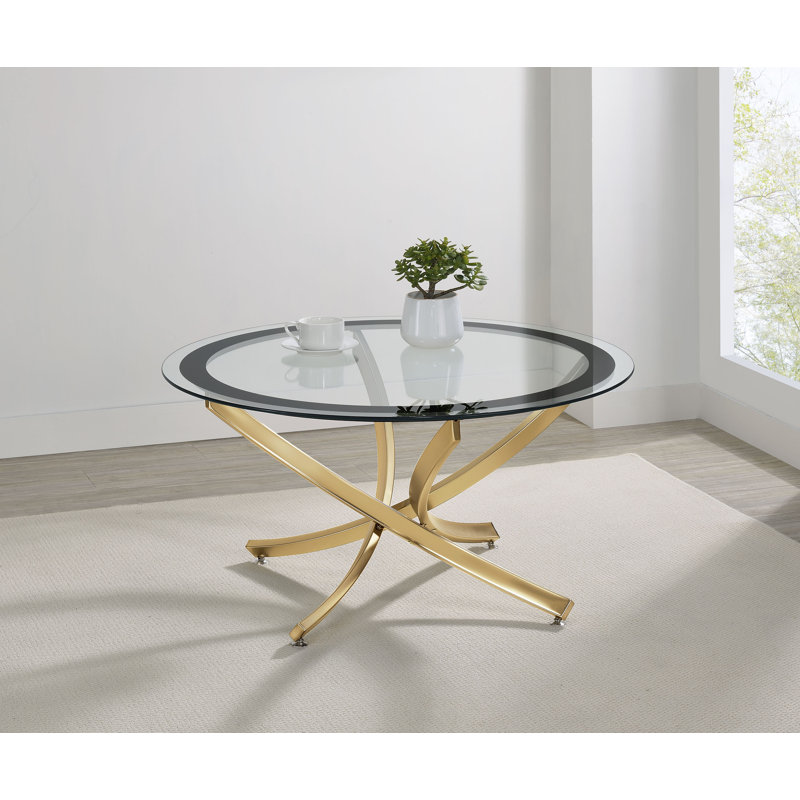 Ehlert Glass Top Coffee Table, Rose Brass