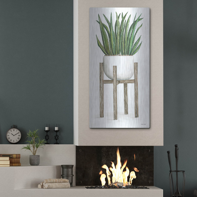 «White Pots on Stands II» par Cindy Jacobs, art mural en métal, 12 po x 24 po, H 48 po x l 24 po