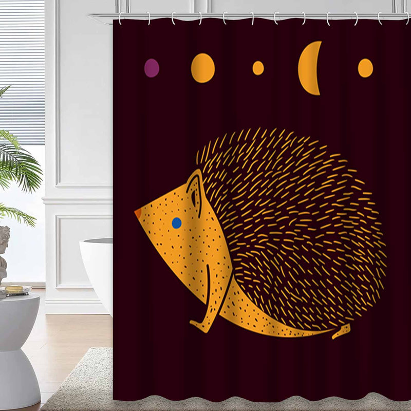Cute Hedgehog Moon Tribal Style Shower Curtain with 12 Hooks, 72" L x 72" W