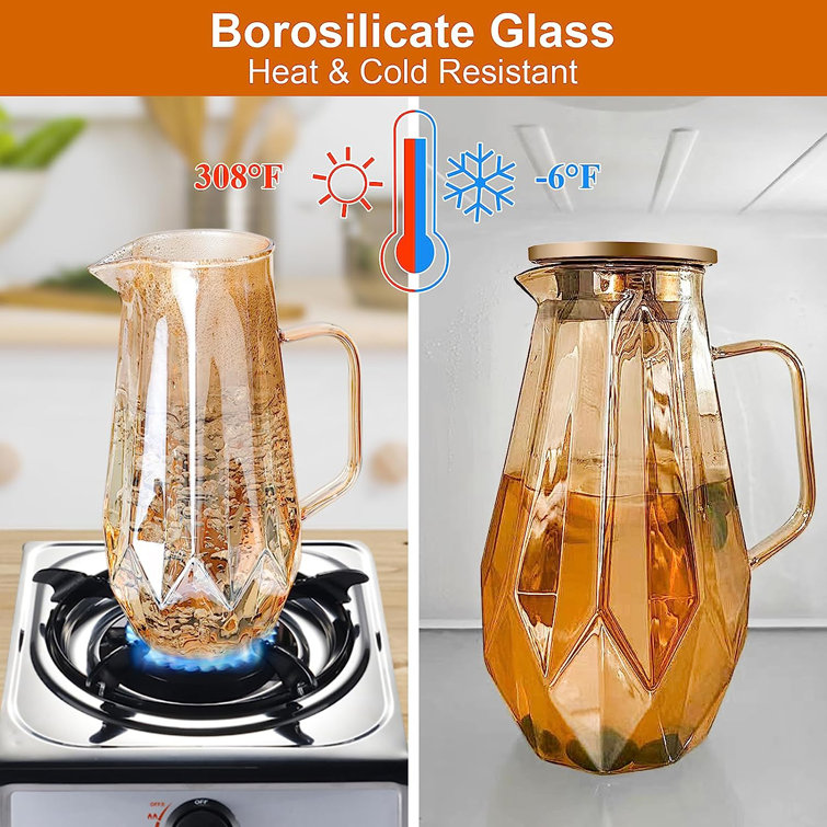 1/2 Gallon 60 Oz Large Jug Glass Pitcher with Lid Borosilicate