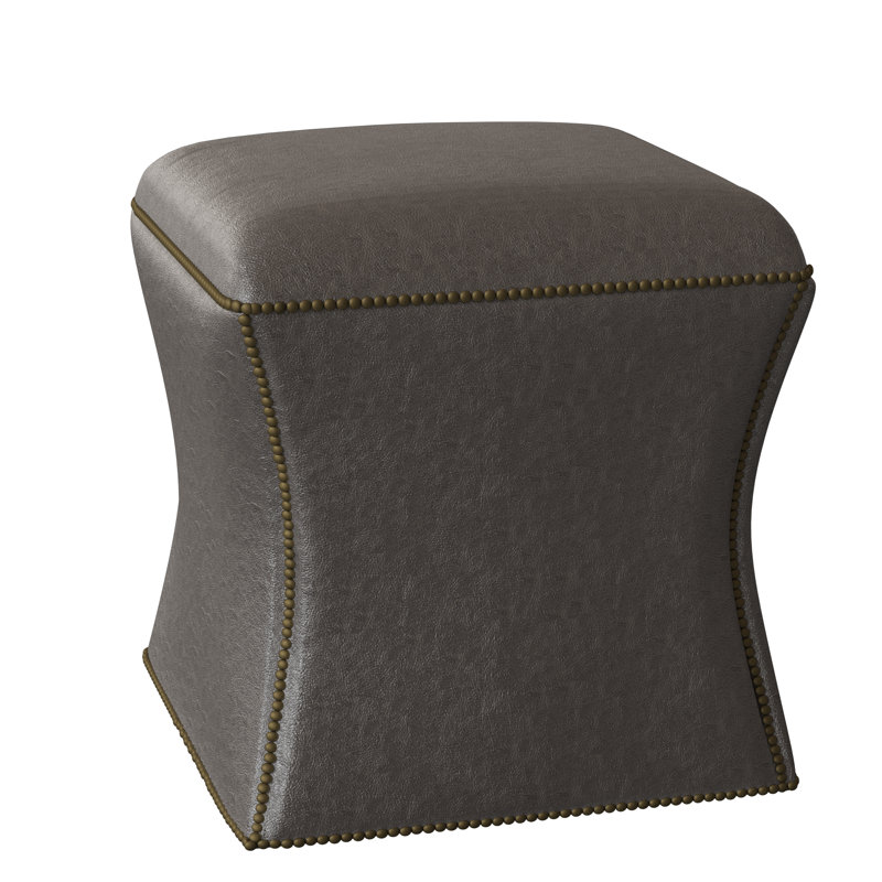 Roscoe 20" Cocktail Ottoman, Brass, Light Grey Leather 202-010