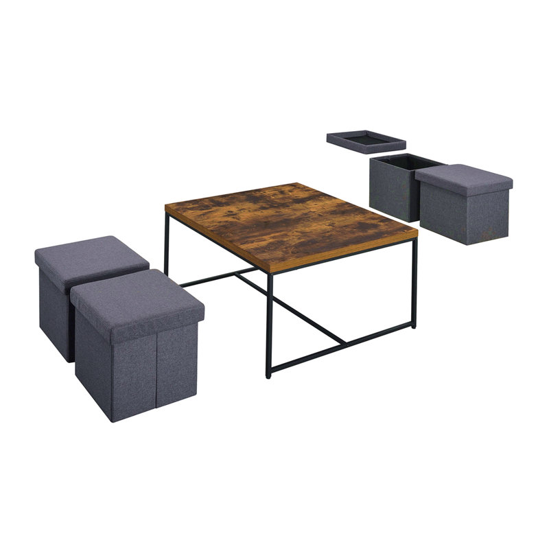Caterina 35"W Weathered Oak Wood Grain 5 Piece Coffee Table Set, Beige