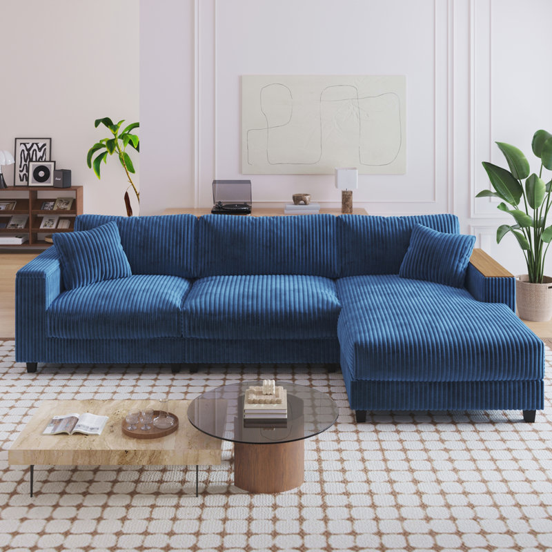 Canapé modulaire en L 114,5 po avec 2 coussins, Antique Blue Corduroy