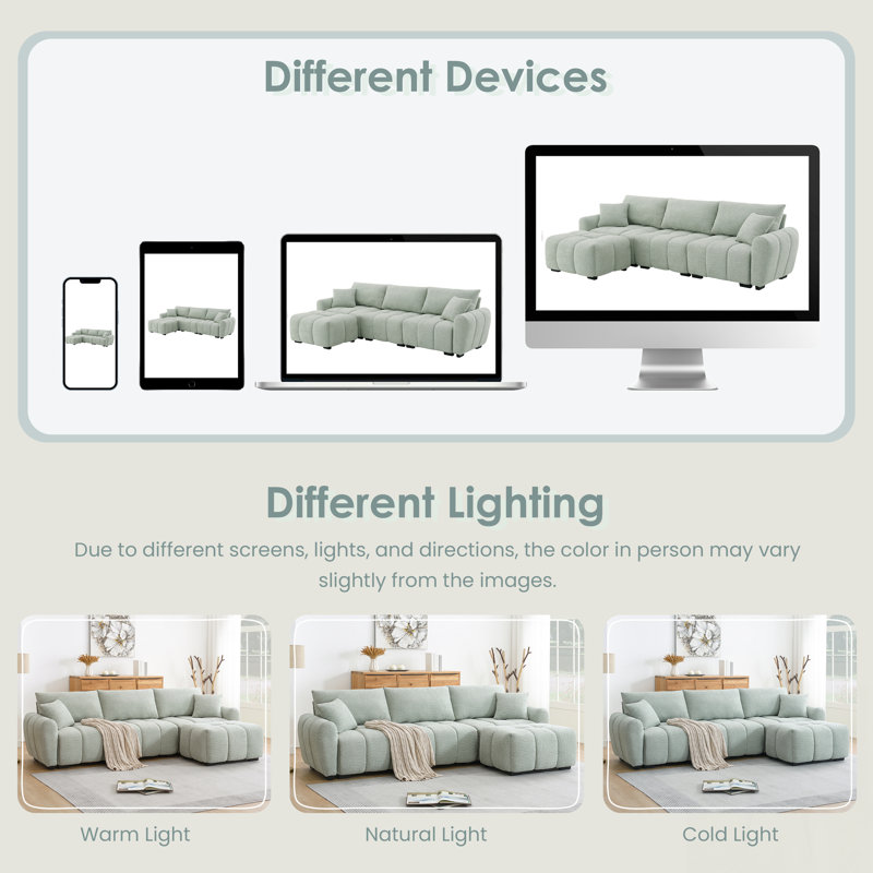110" Modular Sectional Sofa, L Shape with Extra-large Seat, Pull-line Design, Movable Ottoman, High Density Foam, Free Combination, Sturdy Metal&Wood Frame, Boucle Fabric, 3 Colours