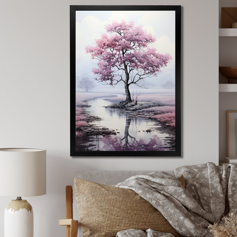 «Pink Tree Silent Whispers» - décoration murale florale, Cadre photo noir, H 20 po x l 12 po x P 1 po