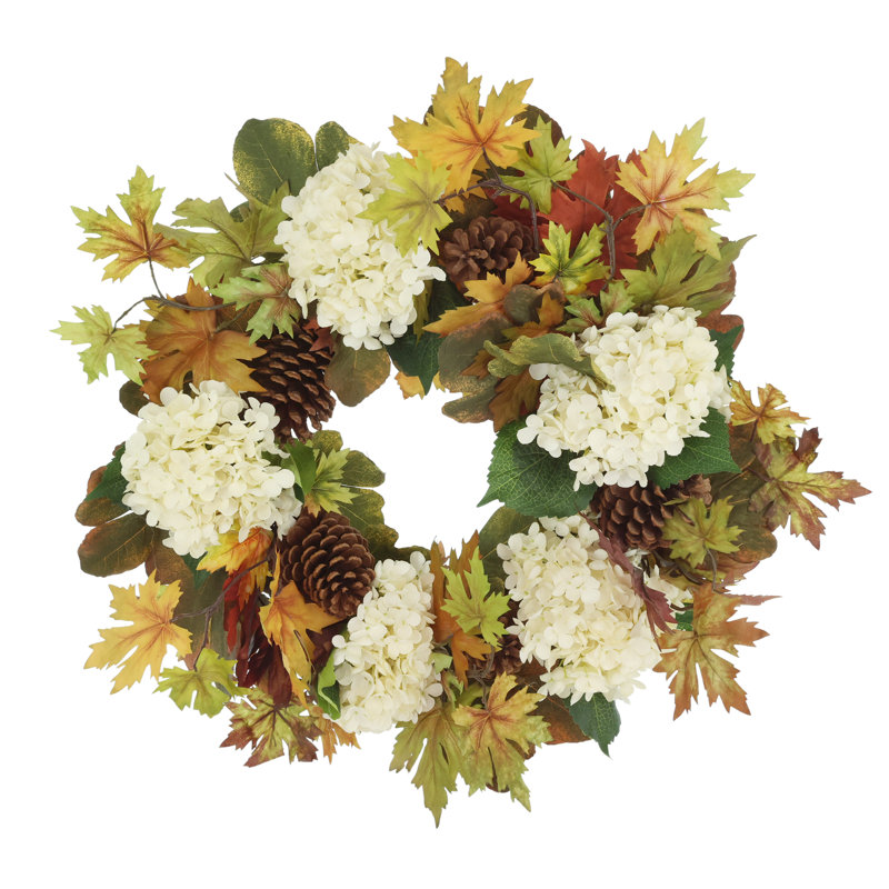 Fall Wreath with Hydrangeas and Maple Leaves
