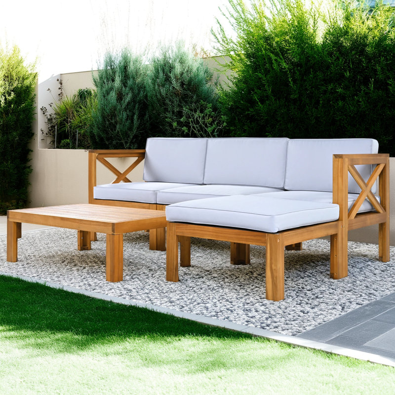 The Outdoor Backyard Terrace 5-Piece Wooden Modular Sofa Seating Set Comes With Comfortable Cushions And A Finish With Delicate Wood Grain. The Material Is Stable And Weather-Resistant, Providing A Comfortable And Beautiful Seating Space For Outdo