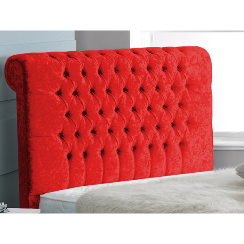 Coraline Upholstered Bed, Single (3'), Red Crush Velvet