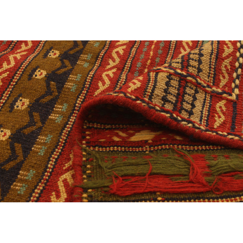 Tapis décoratif en laine de conception unique noué à la main new age kashkoli rouge foncé/vert 3 pi 3 po x 5 pi 1 po