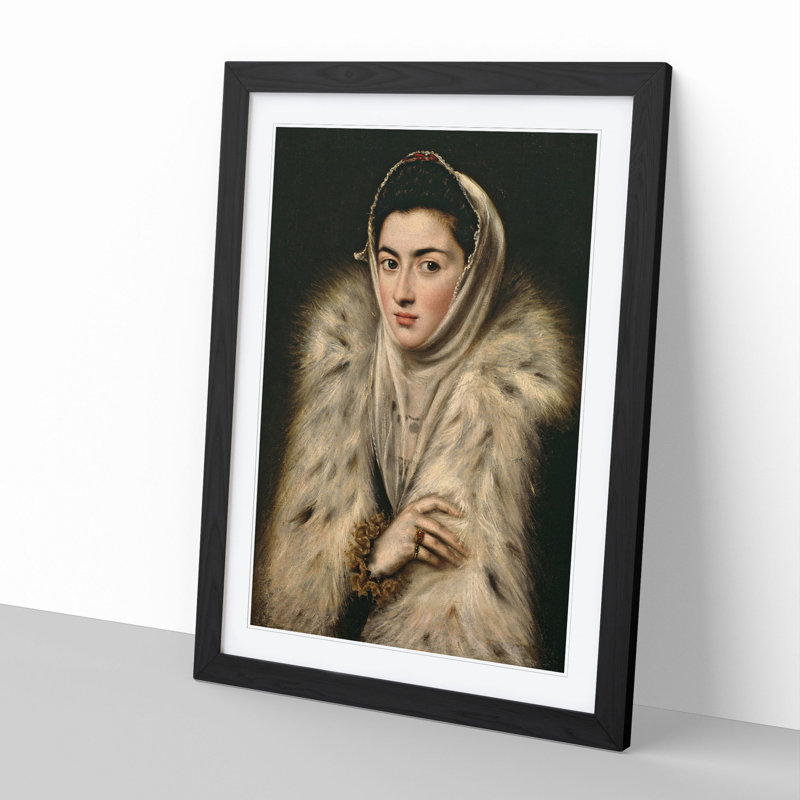 Lady in a Fur Wrap by El Greco - Framed Print, 48cm H x 36cm W x 2cm D, Black Framed