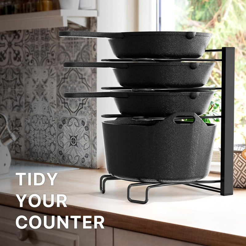 5 Compartments Height Adjustable Pan Organizer, Black
