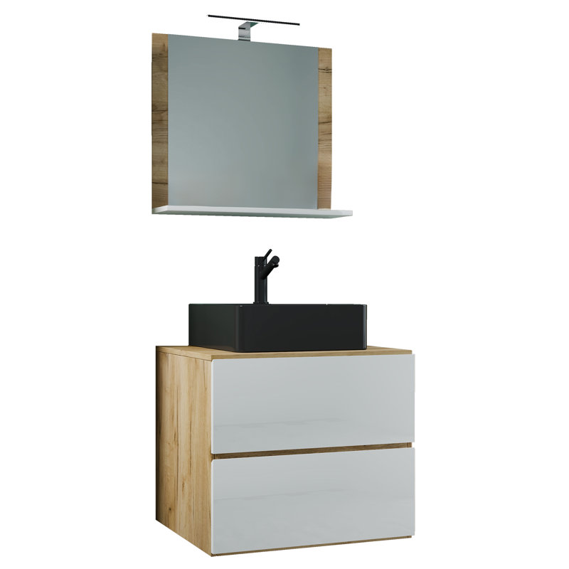 Razwana Bathroom Furniture Suite, Black/White/Oak