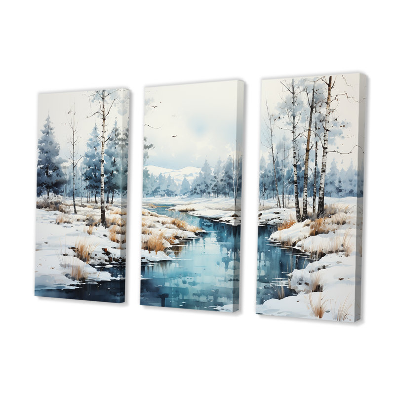 Winter Winter Scenery Minimalisme II - Ensemble de décorations murales paysage d'hiver, H 28 po x l 36 po x P 1 po