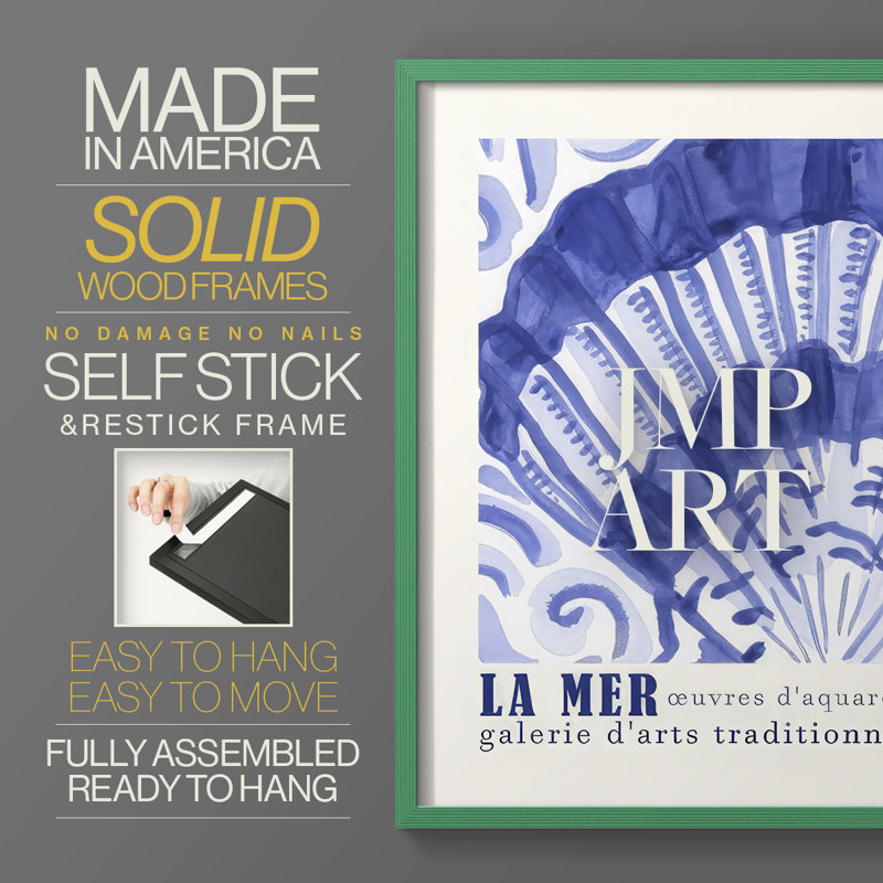 La Mer Exhibition Poster II Framed Print - Solid Wood, Green, 21" H x 17" W