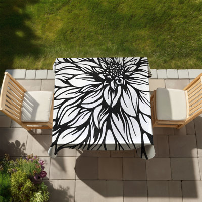 Dahlia Flower Outline Tablecloth - White Flowers for Home Decor
