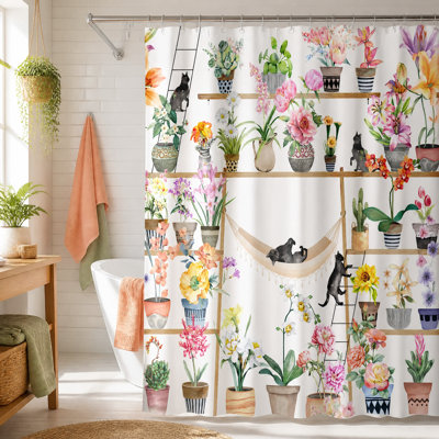 Floral Shower Curtain with Hooks Included