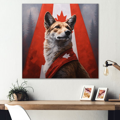 Fier portrait de chien canadien - drapeau Canada, art mural en métal