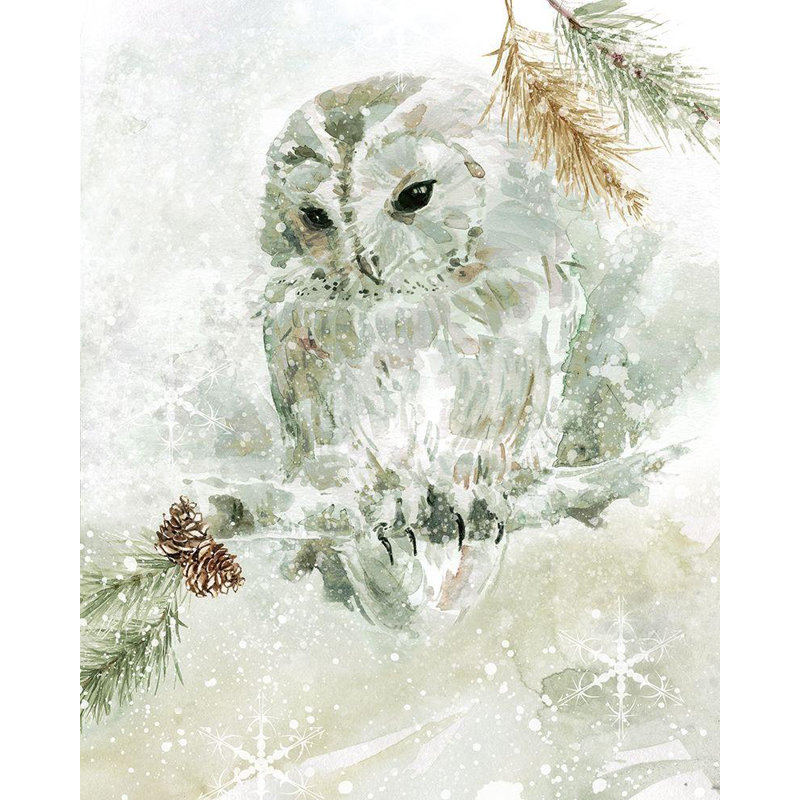 Toile tendue avec châssis Union Rustic Robinson, Carol, titre: Winter Lodge Owl, H 44 po x l 36 po