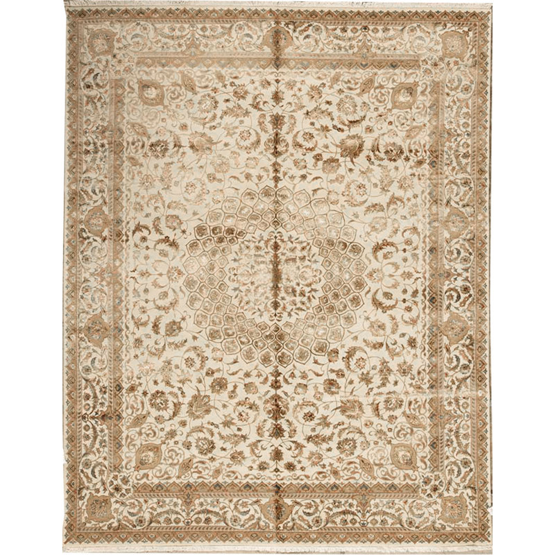 Tapis ivoire et ivoire noué à la main de haute qualité