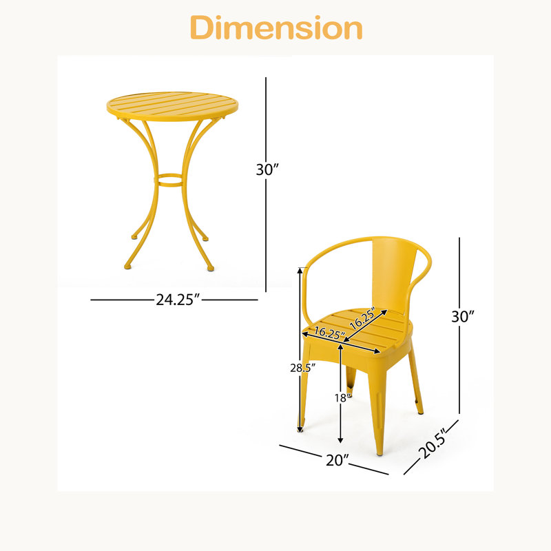 3 PC METAL BISTRO SET, Yellow