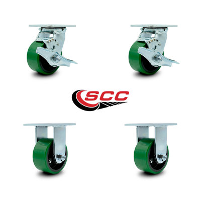 4 Piece Poly on Cast Iron Caster Set with Ball Bearings