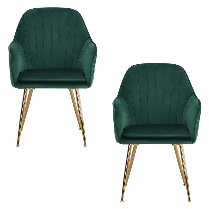 46cm H Velvet Upholstered Upholstered Back Side Chair in Green