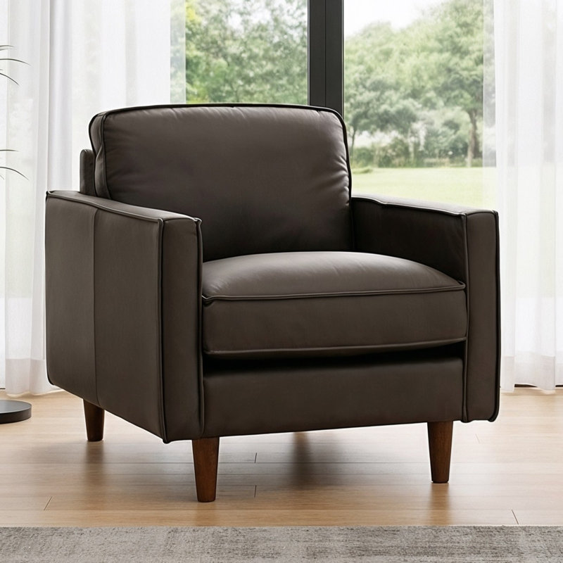 Alyvia 34" Brown Top Grain Leather Square Arm Accent Chair