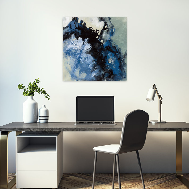 «Contemporary Roaring Waves I» avec art abstrait noir, H 18 po x l 18 po