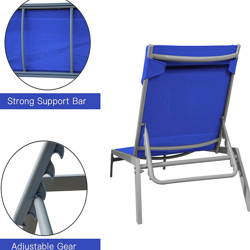 3 Outdoor Chaise Lounge In Blue - Adjustable Back Chairs & Side Table. Steel , Resistance, Non-Slip. For Pool Area, Garden, Balcony. Easy Assembly Patio 3 Pieces With Table Steel, Fabric, 5 Settings,