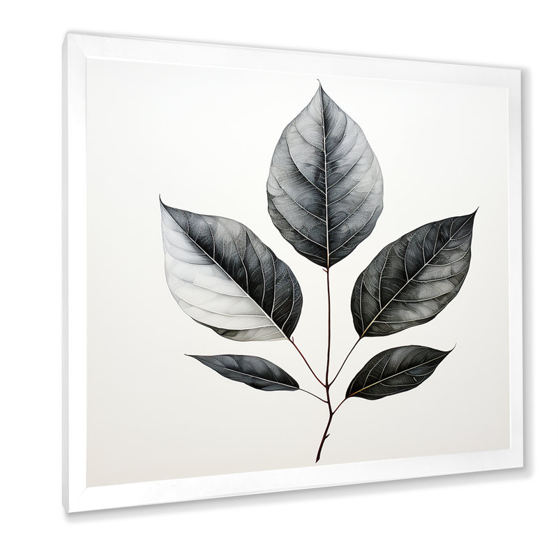 Contour de feuille d'onyx noir sur toile, Cadre simple blanc, H 36 po x l 36 po x P 1,5 po