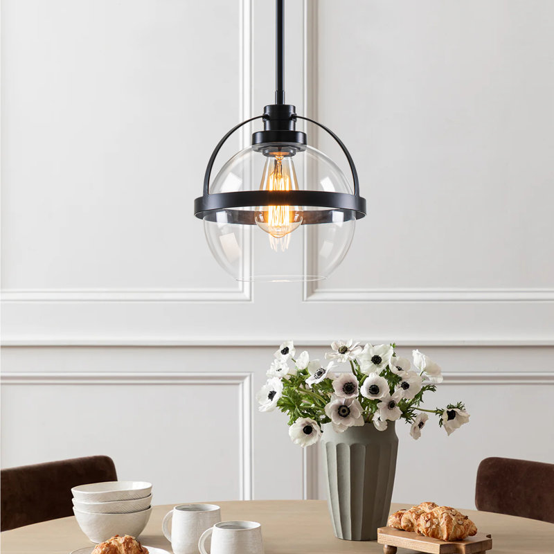 Luminaire suspendu sphère en verre 1 lumière Gladi, Noir mat