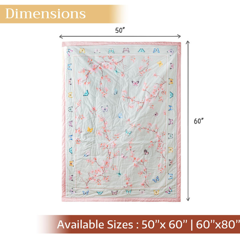 Plaid Maison d'Hermine Fleurs de Printemps 100 % coton - 127 cm x 152 cm, L 60 po x l 50 po