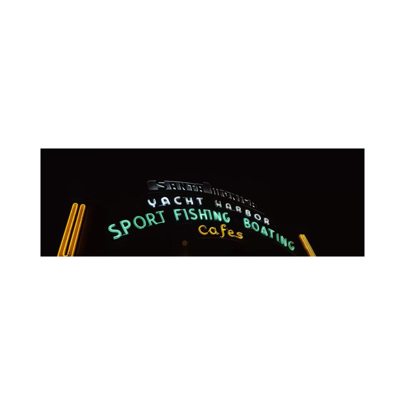 Low Angle View Of A Neon Signboard, Santa Monica Pier, Santa Monica, Los Angeles County, California, USA - Wrapped Canvas Panoramic Print