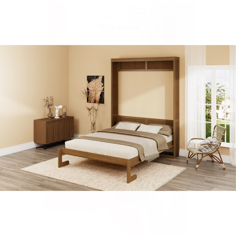 Grand lit en bois massif avec armoire escamotable, lit peu encombrant, parfait pour la chambre d'amis