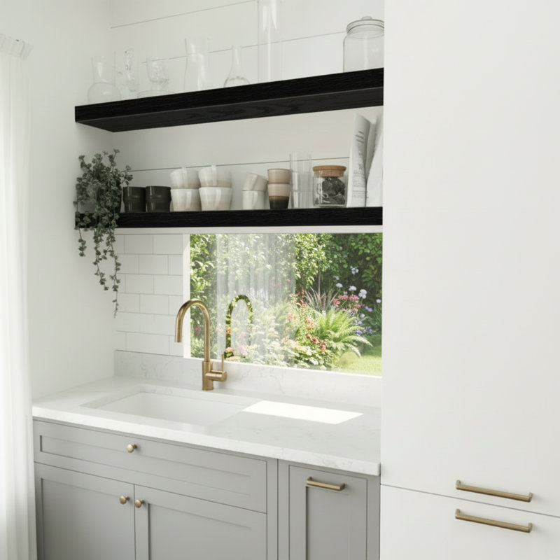 Grande étagère murale noire (ensemble de 2 pièces), adaptée à divers espaces, de style maison de campagne, pour la présentation et le rangement.