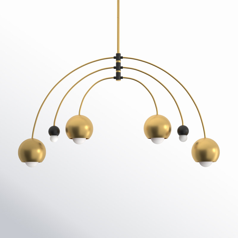 Lustre linéaire moderne Spoutnik à 6 lumières Mason, Laiton vieilli, 6