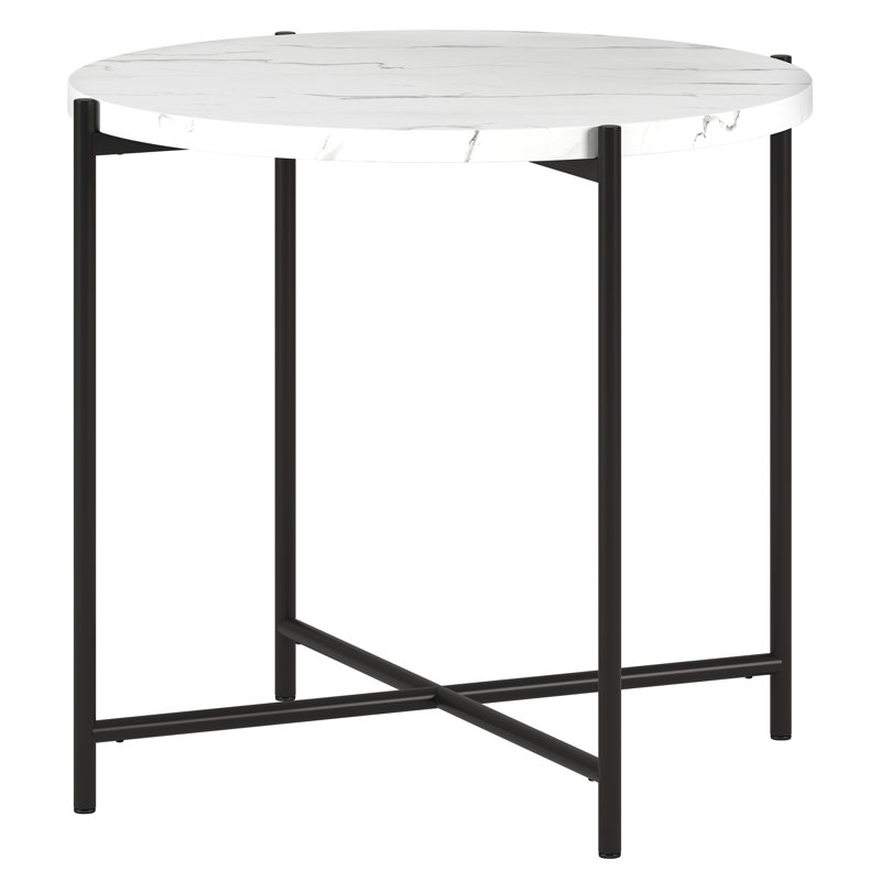 Tamu Faux Marble End Table, White