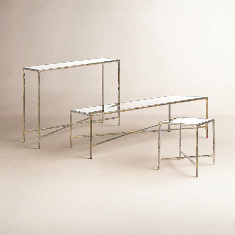 Ensemble de tables basses 3 pièces Evelynn, Transparent, Or