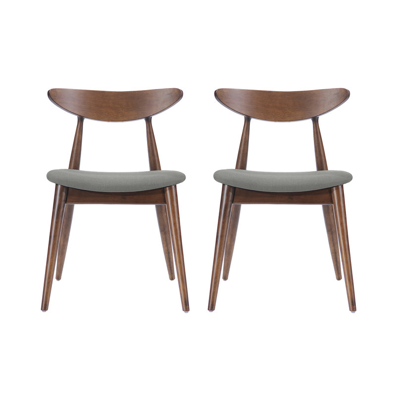 Ensemble de 2 chaises rétro en bois d'hévéa avec dossier ergonomique et coussins moelleux, Gris clair
