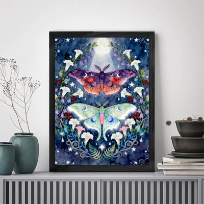 «Black Dream Vintage Butterfly», reproduction d'art encadrée de style rétro