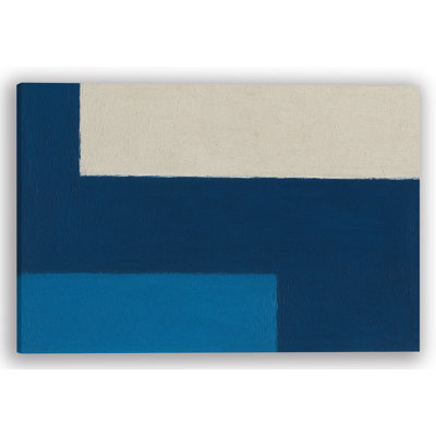 «Coastal Blocks VI» - Art mural moderne abstrait sur toile en bleu marine et sable