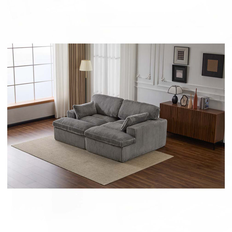 Canapé modulaire surdimensionné en tissu velours côtelé Corduroy, aucun assemblage requis, Gris