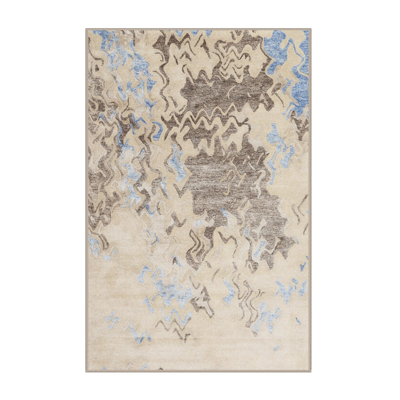 Tapis abstrait gris / beige / bleu, Rectangle 5 pi x 7 pi